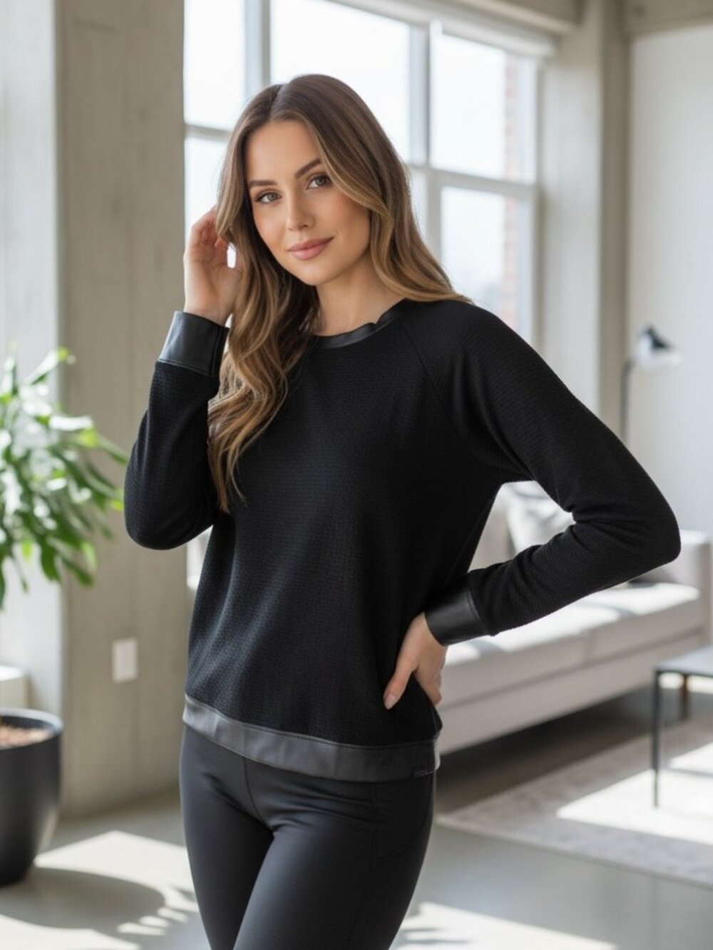 KORAL Black Athleisure Gorpcore Long Sleeve Textured Top Size S